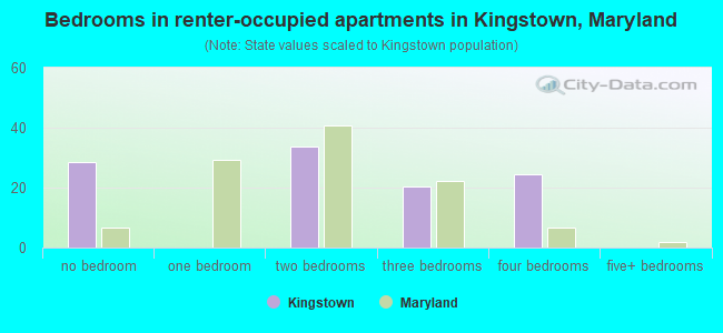 Bedrooms in renter-occupied apartments in Kingstown, Maryland