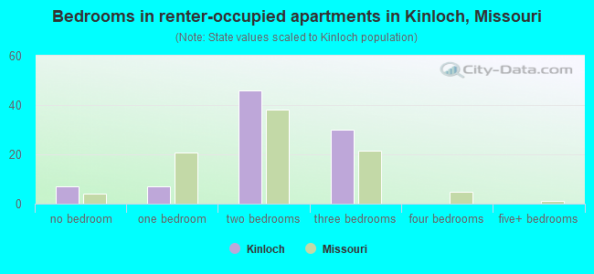 Bedrooms in renter-occupied apartments in Kinloch, Missouri