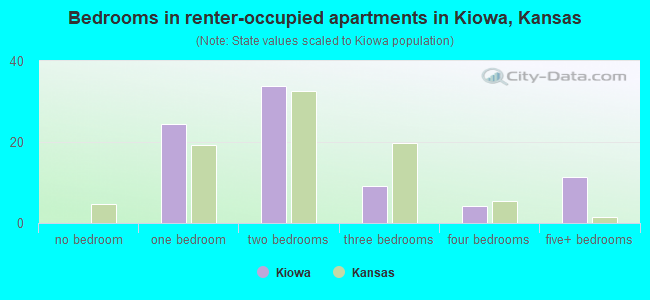 Bedrooms in renter-occupied apartments in Kiowa, Kansas