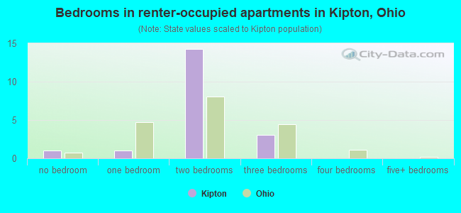Bedrooms in renter-occupied apartments in Kipton, Ohio