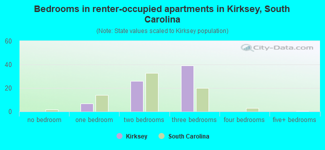 Bedrooms in renter-occupied apartments in Kirksey, South Carolina