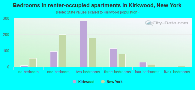 Bedrooms in renter-occupied apartments in Kirkwood, New York