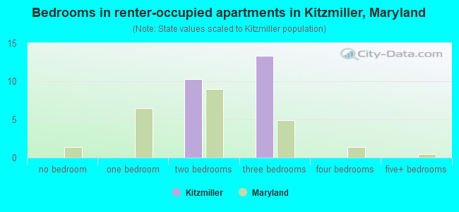 Bedrooms in renter-occupied apartments in Kitzmiller, Maryland