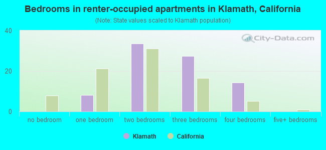 Bedrooms in renter-occupied apartments in Klamath, California