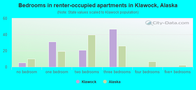 Bedrooms in renter-occupied apartments in Klawock, Alaska