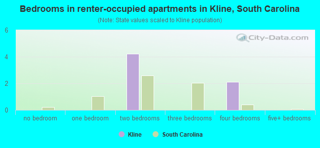 Bedrooms in renter-occupied apartments in Kline, South Carolina