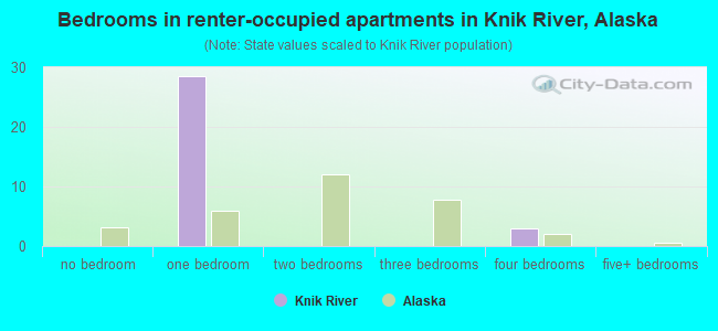 Bedrooms in renter-occupied apartments in Knik River, Alaska
