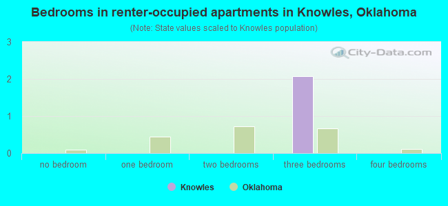 Bedrooms in renter-occupied apartments in Knowles, Oklahoma