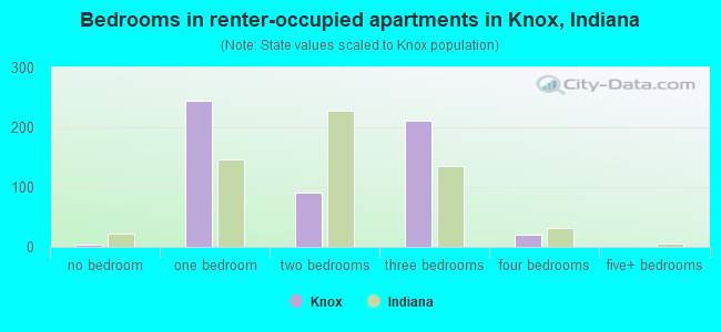 Bedrooms in renter-occupied apartments in Knox, Indiana