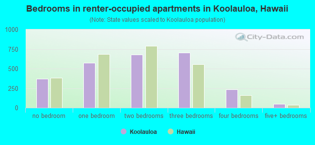 Bedrooms in renter-occupied apartments in Koolauloa, Hawaii