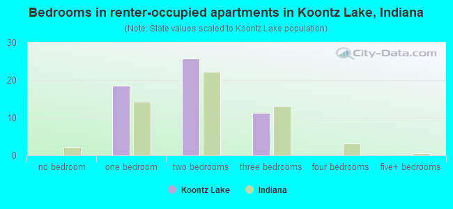 Bedrooms in renter-occupied apartments in Koontz Lake, Indiana
