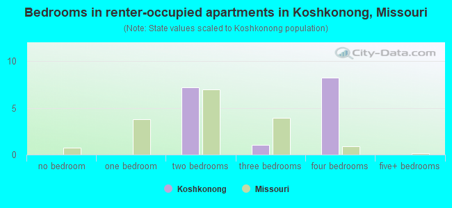 Bedrooms in renter-occupied apartments in Koshkonong, Missouri