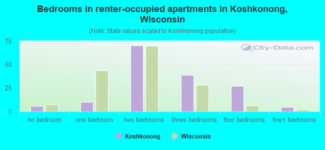 Bedrooms in renter-occupied apartments in Koshkonong, Wisconsin