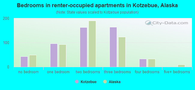 Bedrooms in renter-occupied apartments in Kotzebue, Alaska