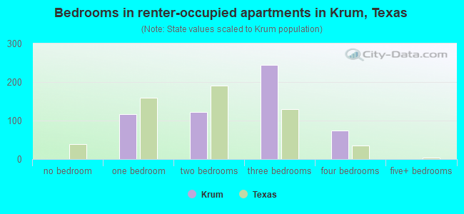 Bedrooms in renter-occupied apartments in Krum, Texas