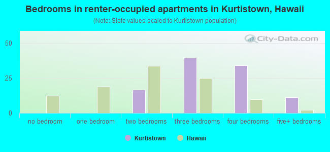 Bedrooms in renter-occupied apartments in Kurtistown, Hawaii