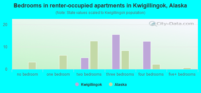 Bedrooms in renter-occupied apartments in Kwigillingok, Alaska