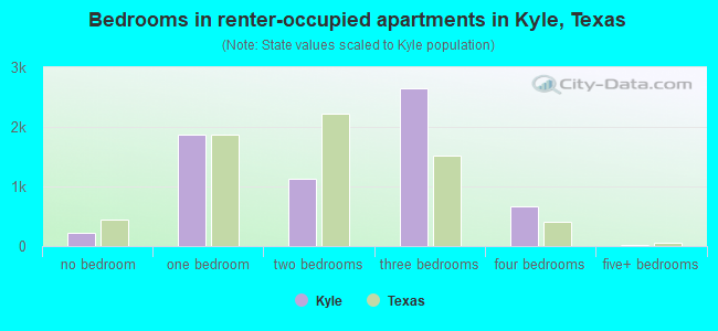 Bedrooms in renter-occupied apartments in Kyle, Texas