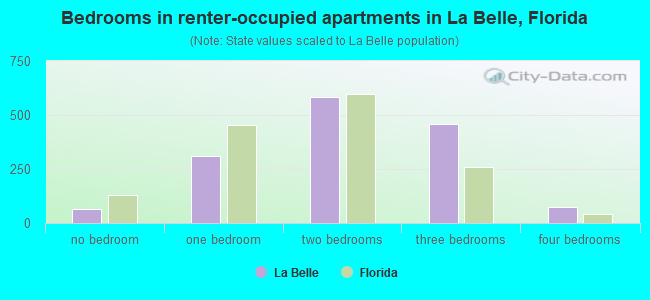 Bedrooms in renter-occupied apartments in La Belle, Florida