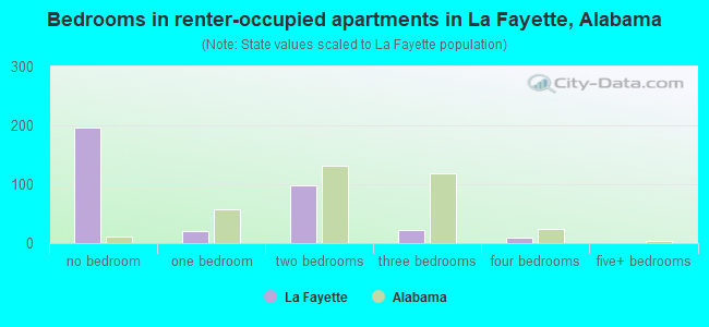 Bedrooms in renter-occupied apartments in La Fayette, Alabama