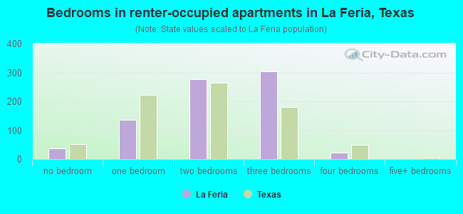 Bedrooms in renter-occupied apartments in La Feria, Texas