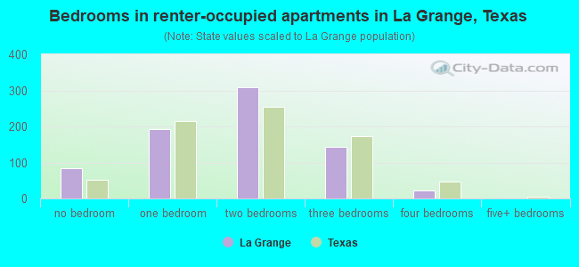 Bedrooms in renter-occupied apartments in La Grange, Texas