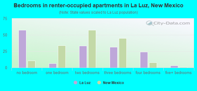 Bedrooms in renter-occupied apartments in La Luz, New Mexico