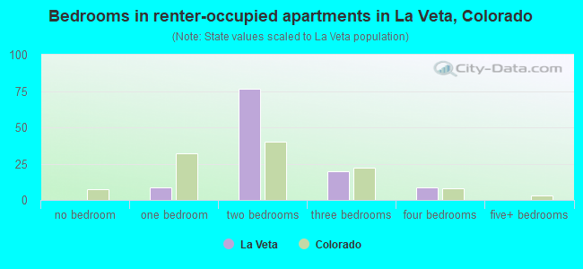 Bedrooms in renter-occupied apartments in La Veta, Colorado