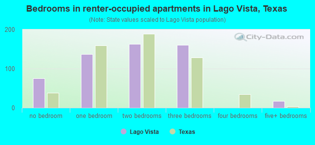 Bedrooms in renter-occupied apartments in Lago Vista, Texas