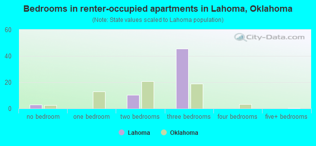 Bedrooms in renter-occupied apartments in Lahoma, Oklahoma
