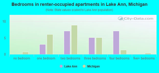 Bedrooms in renter-occupied apartments in Lake Ann, Michigan