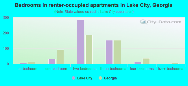 Bedrooms in renter-occupied apartments in Lake City, Georgia