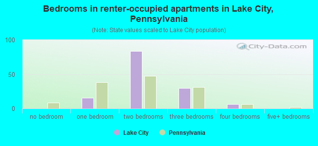 Bedrooms in renter-occupied apartments in Lake City, Pennsylvania