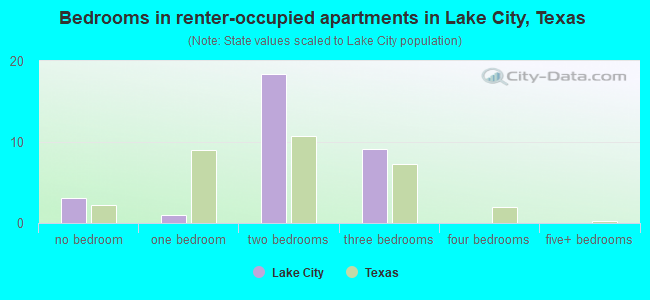 Bedrooms in renter-occupied apartments in Lake City, Texas