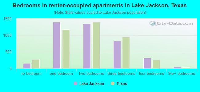 Bedrooms in renter-occupied apartments in Lake Jackson, Texas