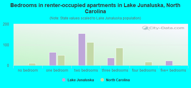 Bedrooms in renter-occupied apartments in Lake Junaluska, North Carolina