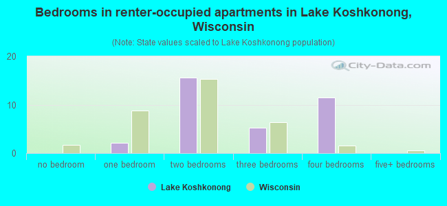 Bedrooms in renter-occupied apartments in Lake Koshkonong, Wisconsin