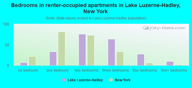 Bedrooms in renter-occupied apartments in Lake Luzerne-Hadley, New York