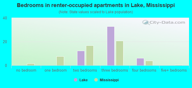Bedrooms in renter-occupied apartments in Lake, Mississippi