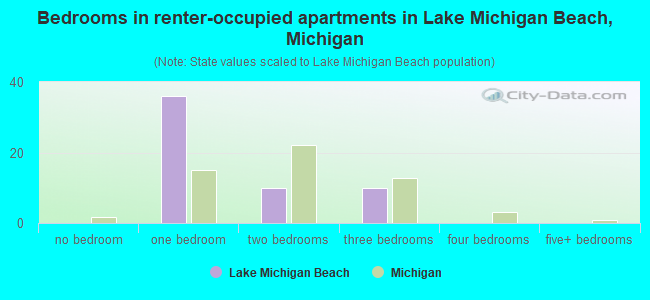 Bedrooms in renter-occupied apartments in Lake Michigan Beach, Michigan