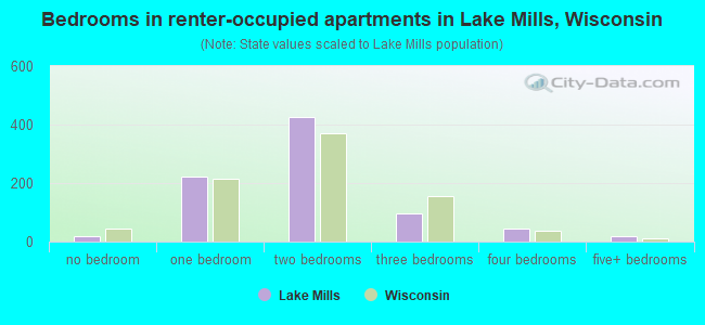 Bedrooms in renter-occupied apartments in Lake Mills, Wisconsin