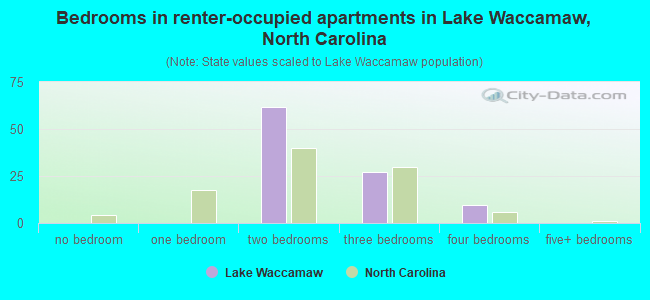 Bedrooms in renter-occupied apartments in Lake Waccamaw, North Carolina