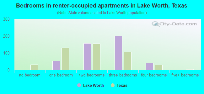 Bedrooms in renter-occupied apartments in Lake Worth, Texas