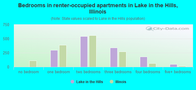 Bedrooms in renter-occupied apartments in Lake in the Hills, Illinois
