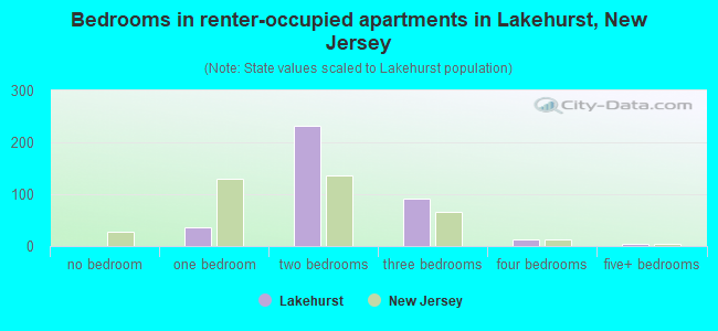 Bedrooms in renter-occupied apartments in Lakehurst, New Jersey