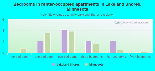 Bedrooms in renter-occupied apartments in Lakeland Shores, Minnesota