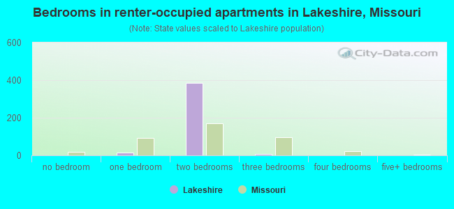 Bedrooms in renter-occupied apartments in Lakeshire, Missouri