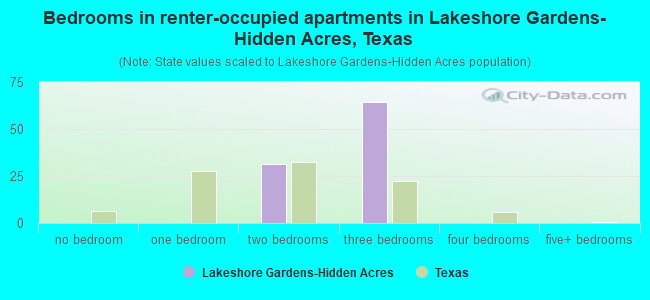 Bedrooms in renter-occupied apartments in Lakeshore Gardens-Hidden Acres, Texas
