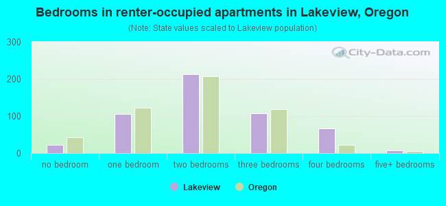 Bedrooms in renter-occupied apartments in Lakeview, Oregon