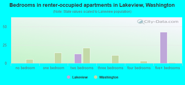 Bedrooms in renter-occupied apartments in Lakeview, Washington